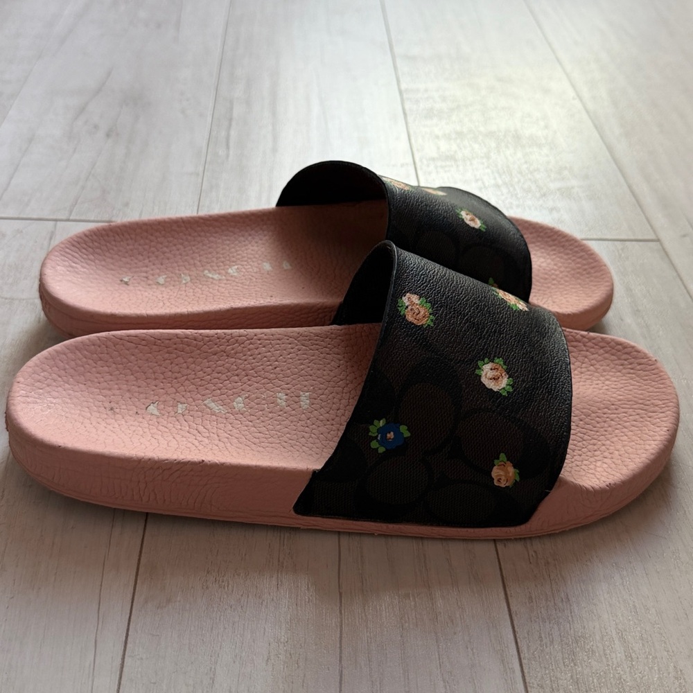 Coach Pink and Brown Floral Slides - Picture 6 of 6